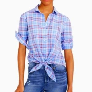 Gingham Front Tie Blouse